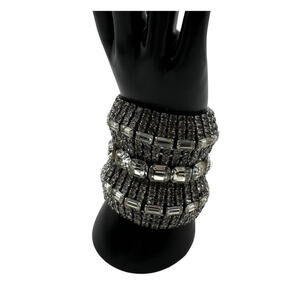 Vintage Unsigned Deco Wide Clear Rhinestone Statement Bracelet